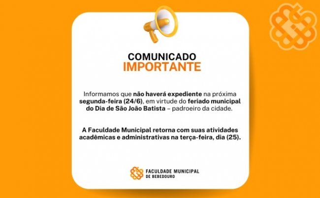 Feriado municipal em Bebedouro - Padroeiro São João Batista