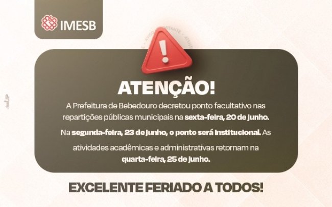 Ponto facultativo e feriado em razão de Corpus Christi e do Dia do Padroeiro